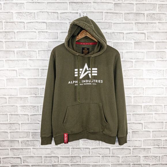 Alpha Industries Men's Fleece Hooded Sweatshirt in olive green size Medium - Picture 1 of 9